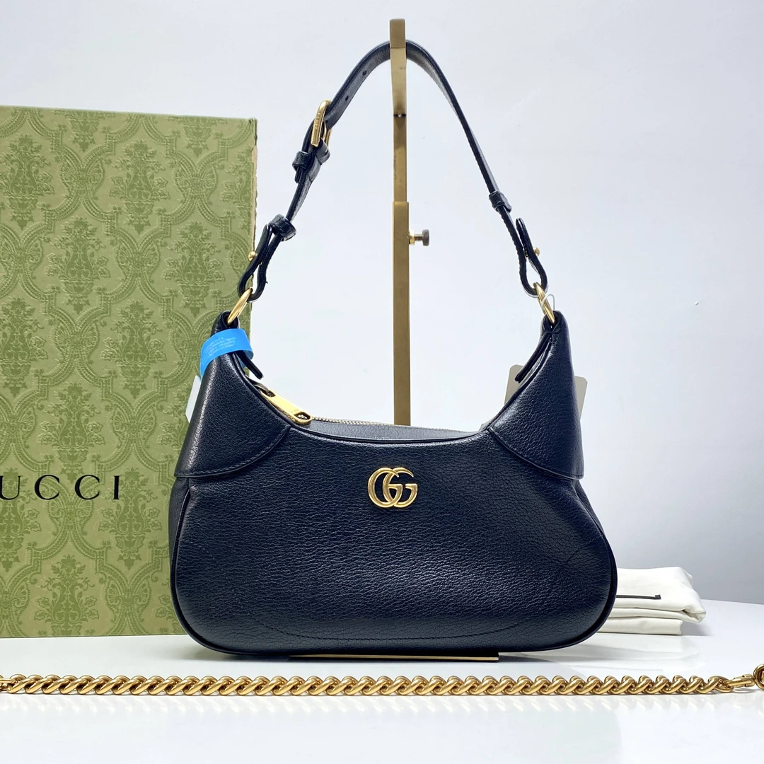 99新 GUCCI/古驰 古驰双肩带腋下黑金单肩包 LM3043
