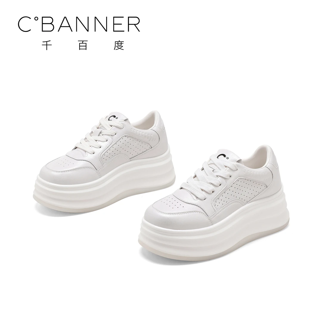 C.BANNER/千百度厚底小白鞋女百搭舒适增高轻便运动板鞋休闲鞋
