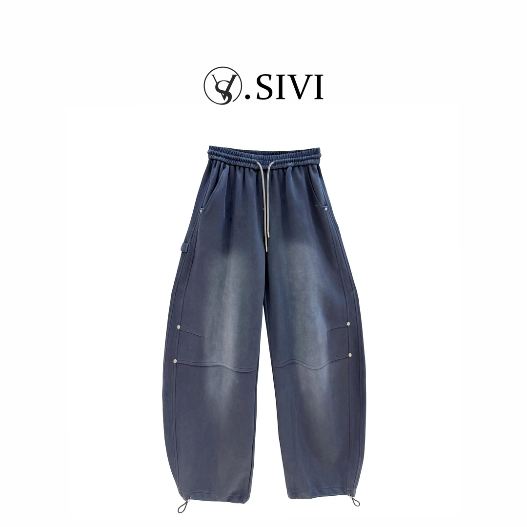 熙薇【调性松弛】2025早秋新款时尚休闲水洗炒色工装卫裤H5260