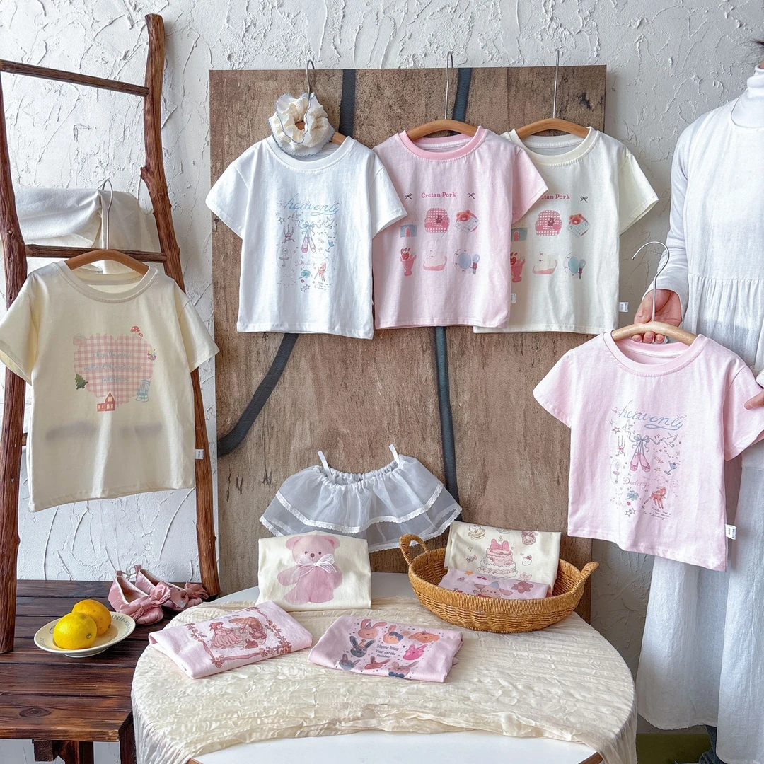 【001-030】夏季新款纯棉T恤儿童短袖a类上衣休闲洋气女童小童