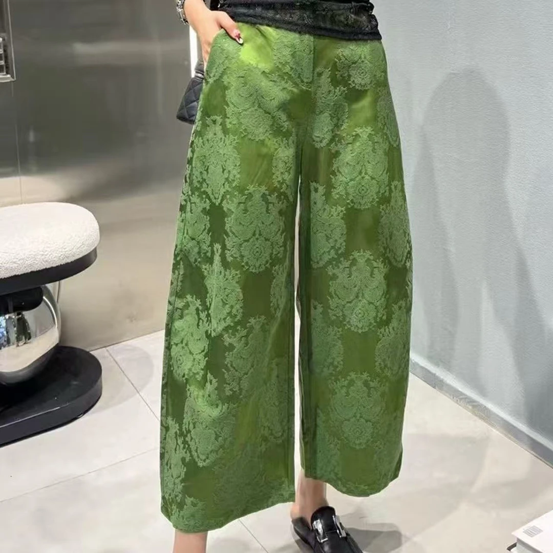 新中式国风浮雕提花宽松显瘦阔腿裤