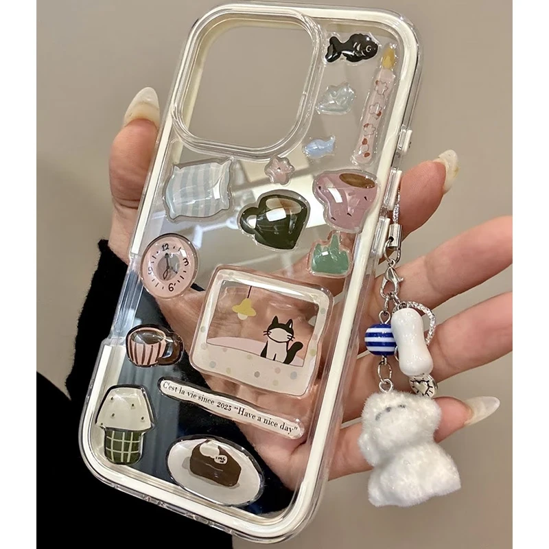 BANCA闹钟小黑猫三合一适用苹果16promax手机壳iPhone15/14透明13