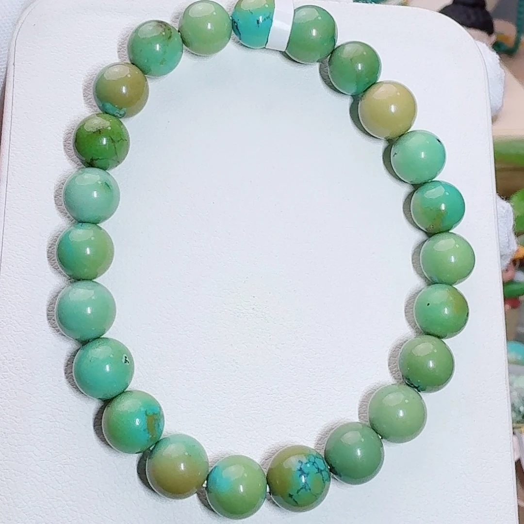绿松石未镶嵌珠宝奇石翠绿圆珠手串