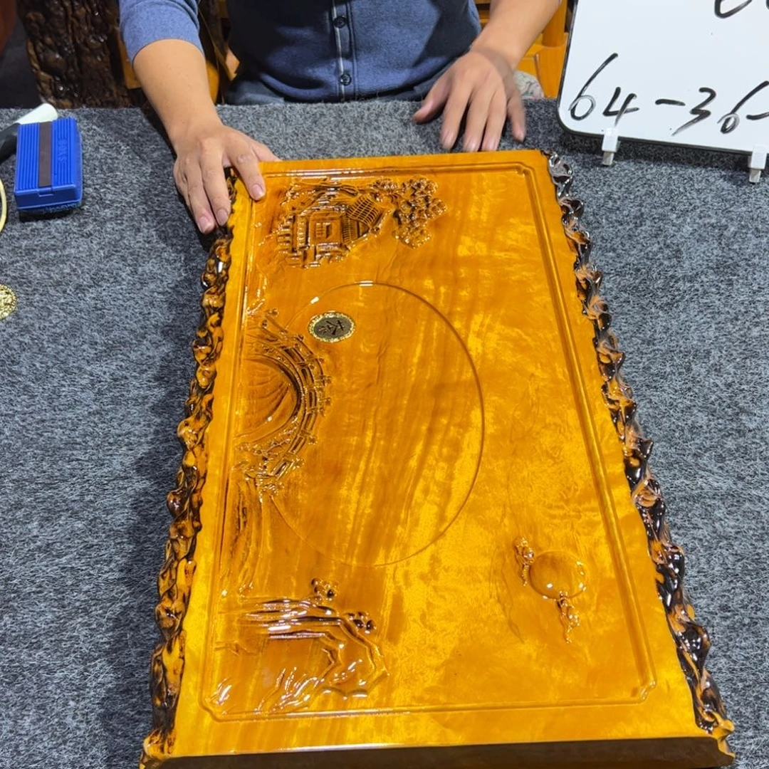 缅甸大叶金丝楠实木茶盘