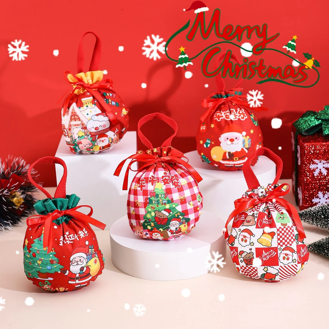 平安夜高级免折手提丽丝绒圣诞苹果袋圣诞糖果袋平安夜苹果包装
