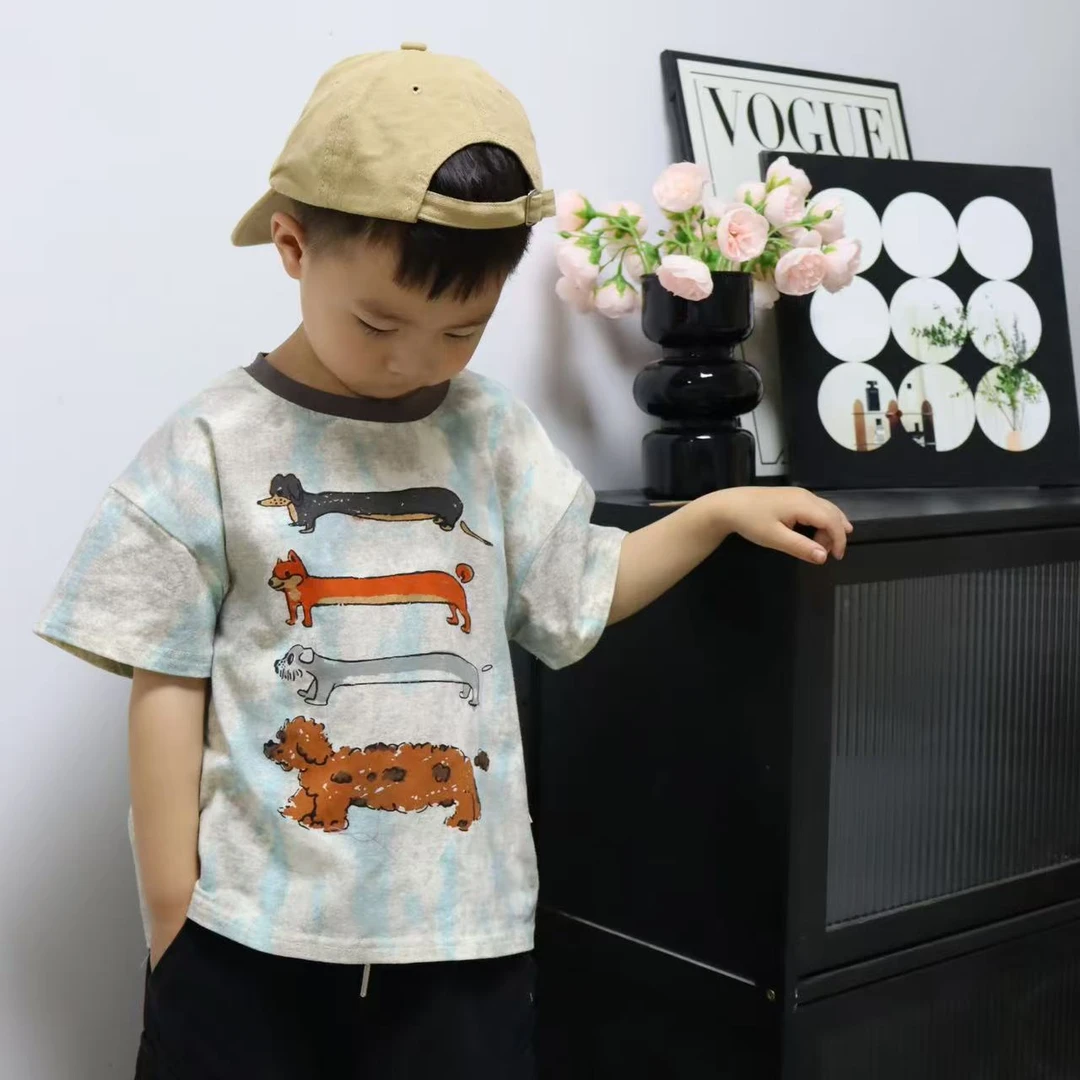 韩版儿童短袖2025夏男童韩版做旧复古卡通T恤小童宝宝洋气半袖