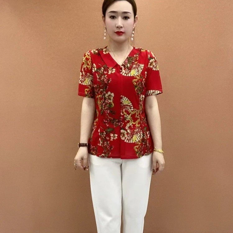 夏装时尚上衣中年短袖衬衫2025新款中老年女夏季T恤小衫