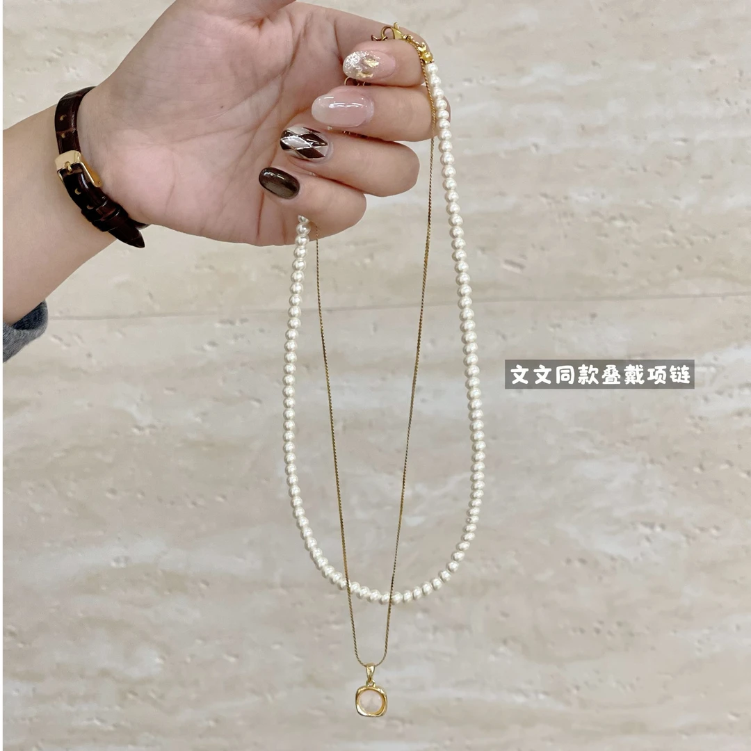 非金属仿珍珠吊坠 非金属仿珍珠项链  WenWen气质百搭新款蝴蝶项