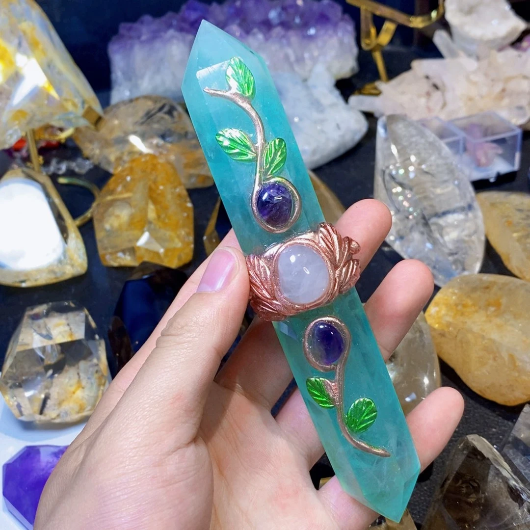 天然绿萤石双尖法杖未镶嵌萤石