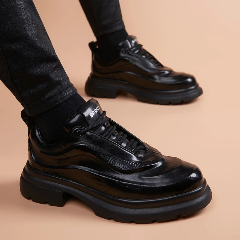 男士休闲皮鞋韩版英伦百搭厚底增高低帮网红潮流休闲运动皮鞋轻底