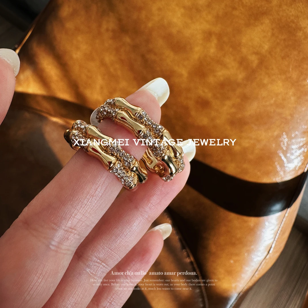 铜合金耳饰 5181570【山高水远】中古风复古百搭气质款金色耳饰