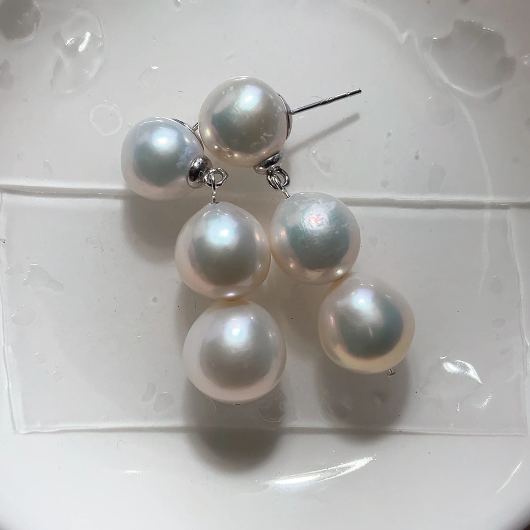 淡水珍珠耳饰银S925镶嵌埃*马