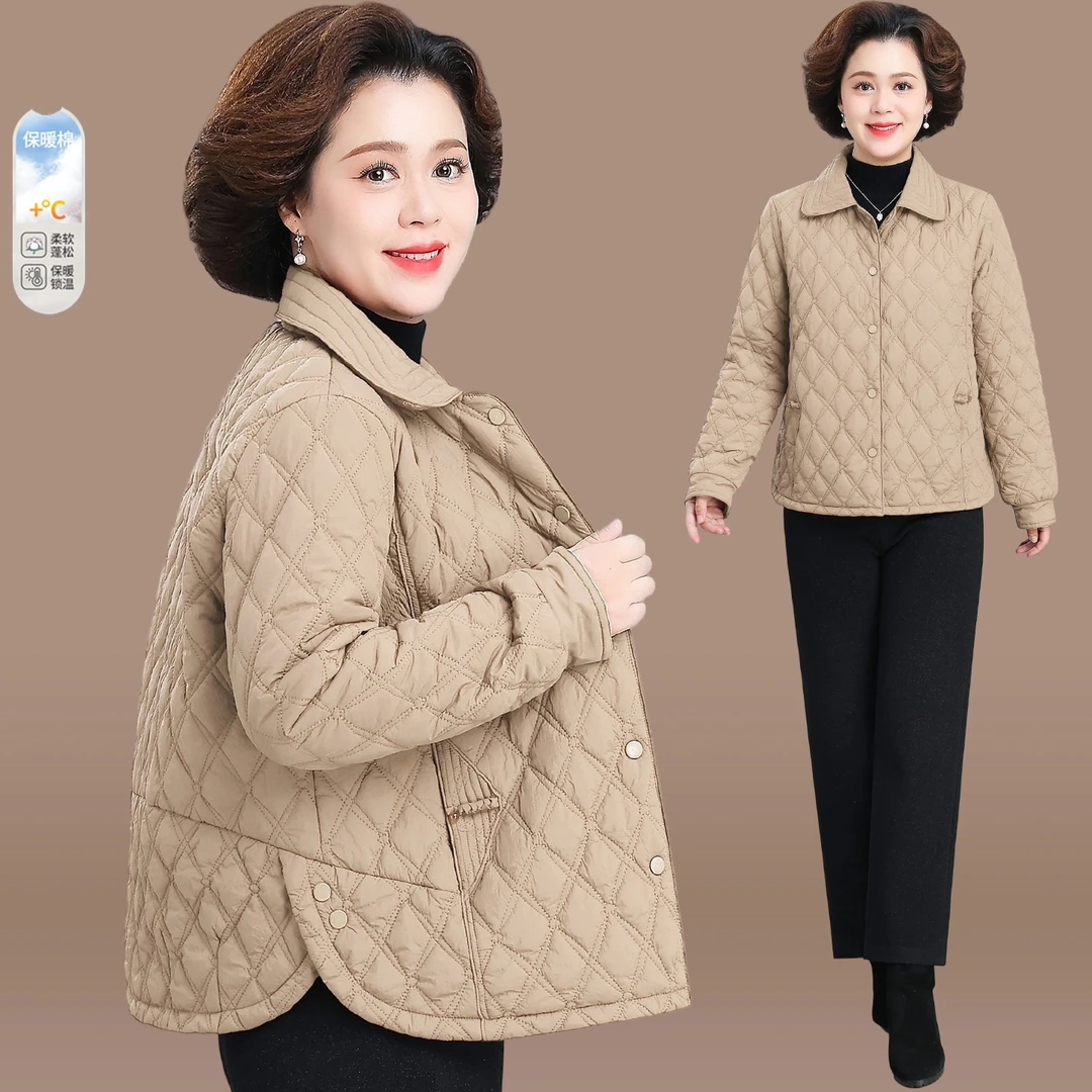 中年妈妈秋冬夹棉外套2025新款50岁洋气上衣中老年女冬装羽绒棉服