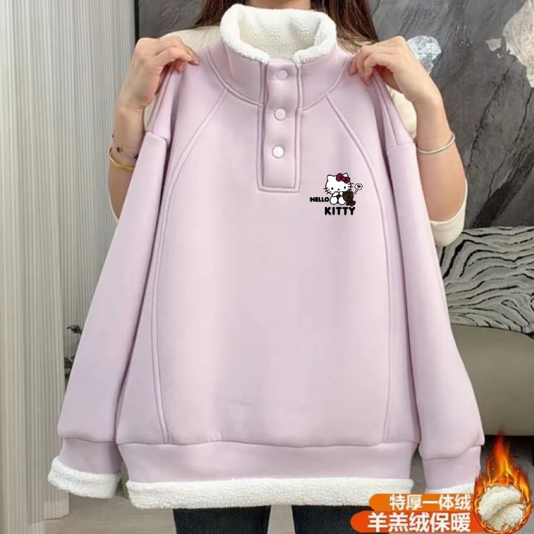 新款秋冬季羊羔绒洋气时尚女童立领套头保暖衣中大童百搭加厚卫衣