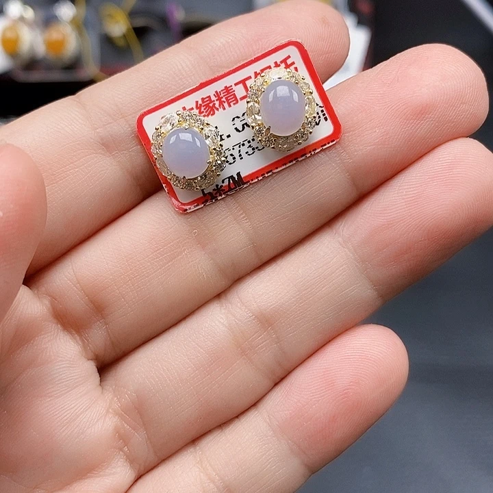 翡翠银S925镶嵌耳饰