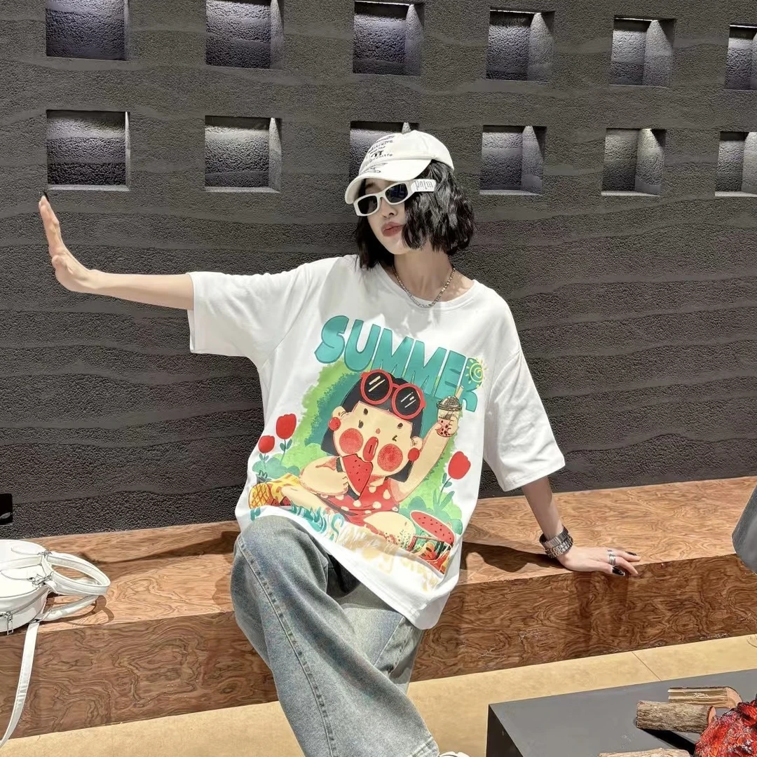 胖胖家*1665新款字母卡通小孩大版圆领宽松版半袖