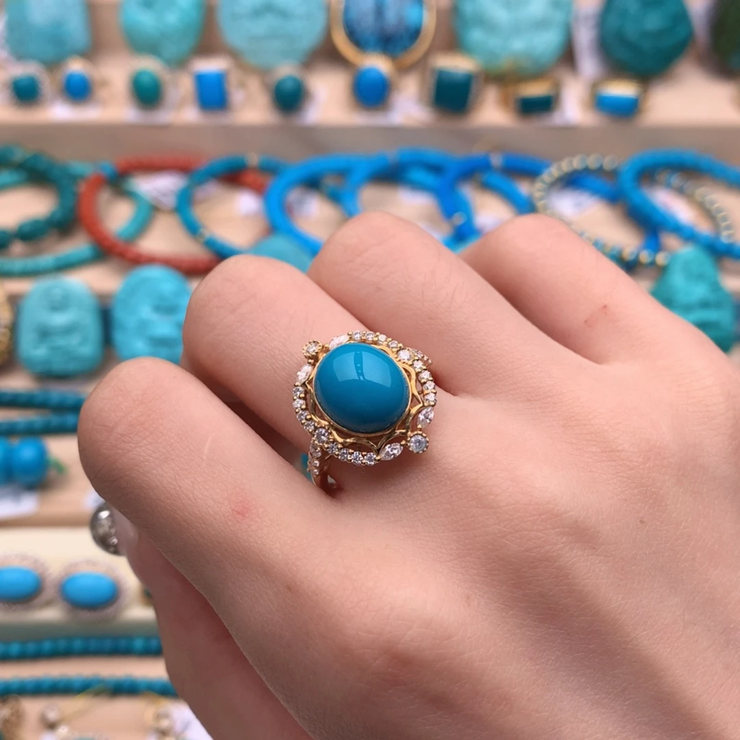 绿松石18K金镶嵌珠宝奇石