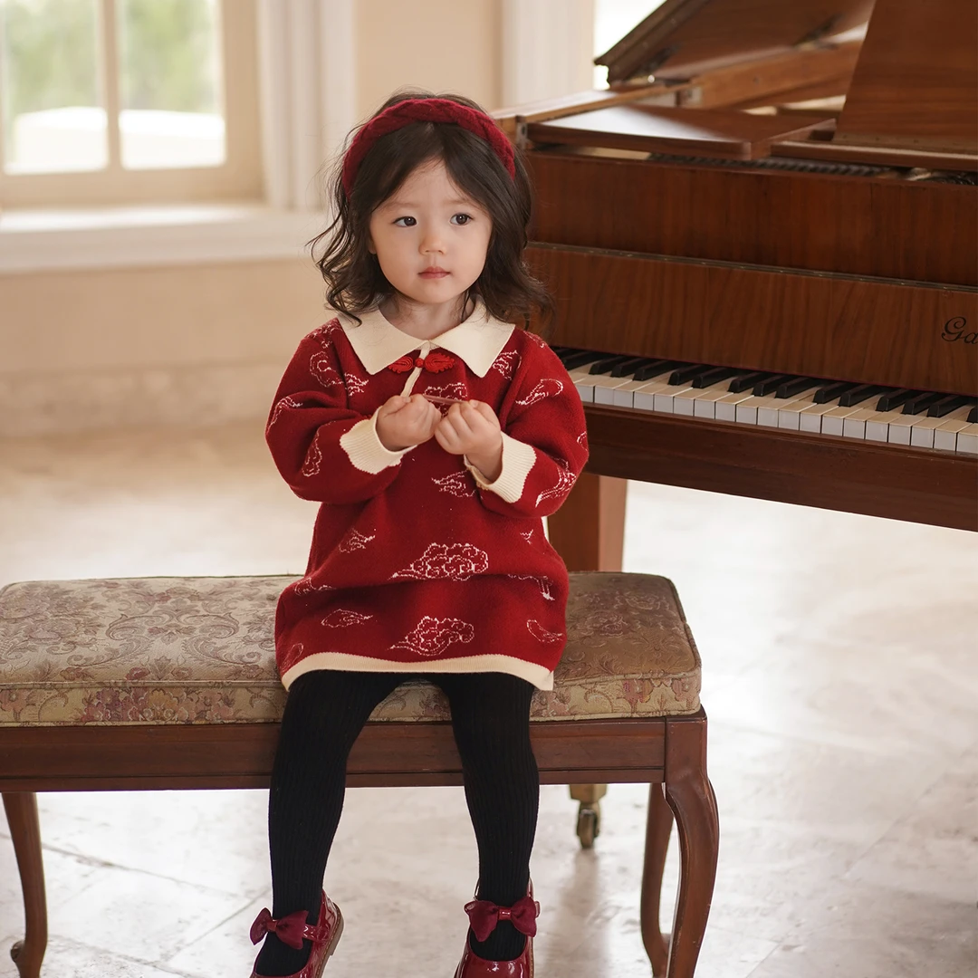 小O宝Okids童装 宝宝复古回潮气质优雅穿搭针织连衣裙 YFD212182D