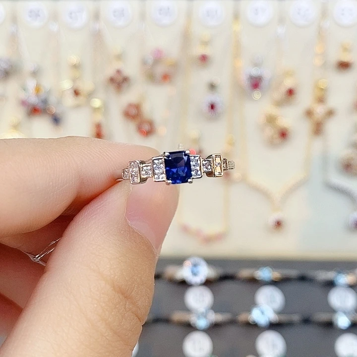 戒指蓝宝石银S925镶嵌
