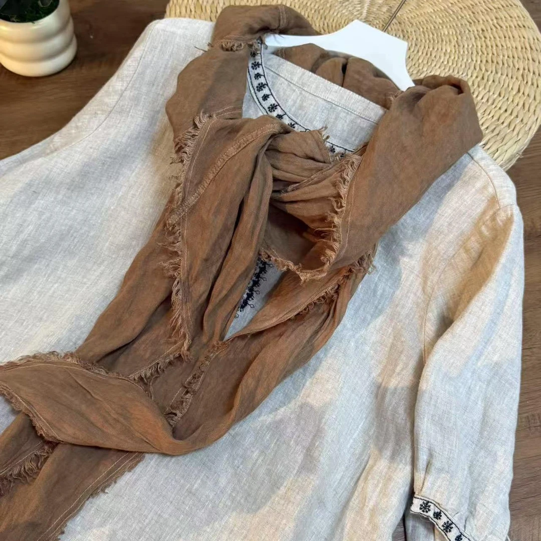 【云目悠悠】夏季亚麻新款百搭气质时尚纯色超大三角围巾-2025717