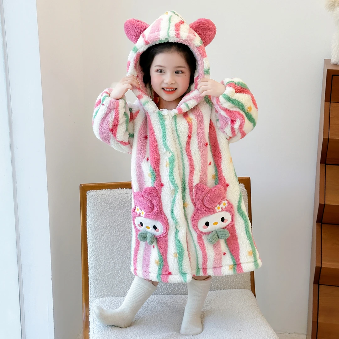 儿童睡袍珊瑚绒秋冬季女孩宝宝保暖加厚冬款家居服女童洗澡浴袍