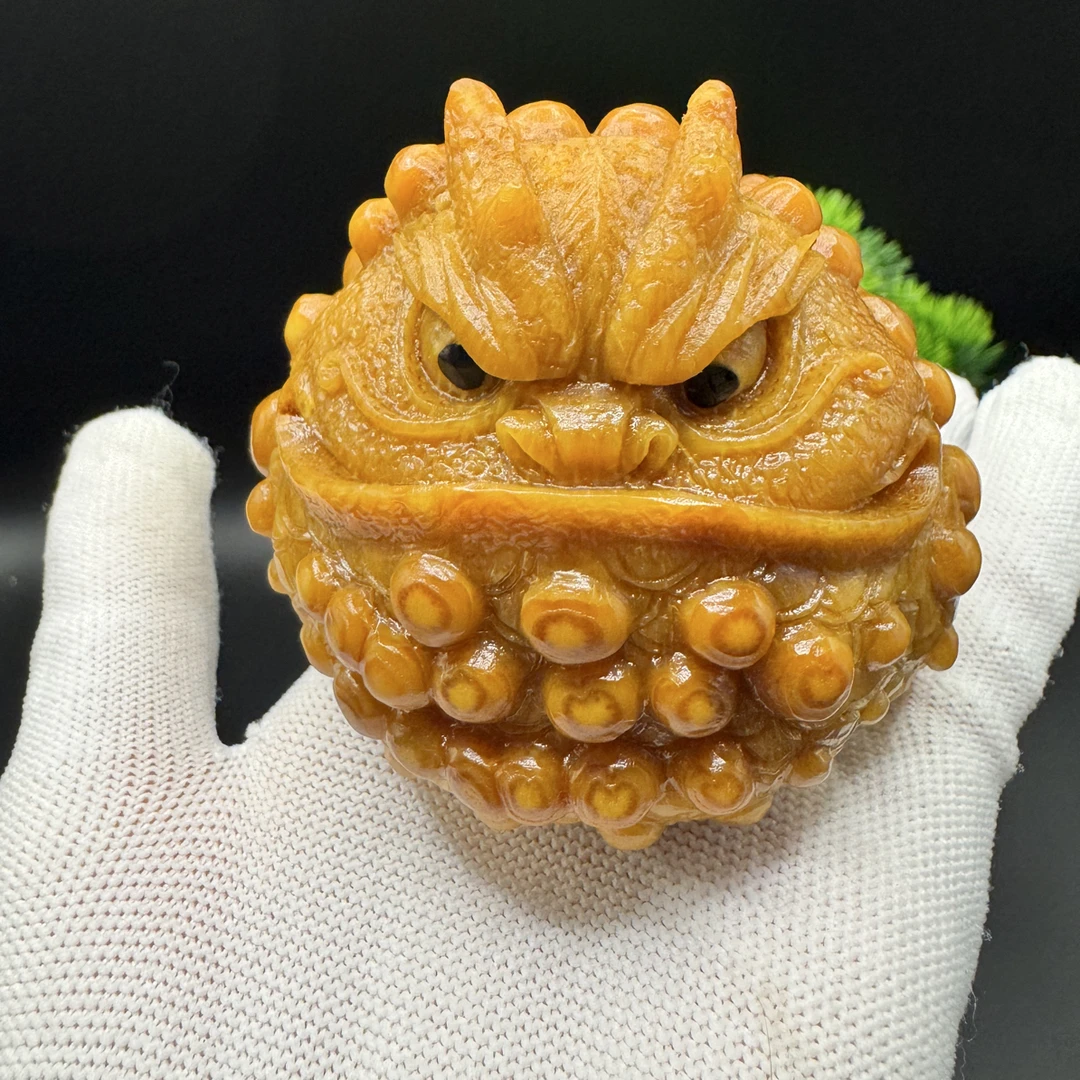 手工金蟾竹根雕龙蟾摆件手把件