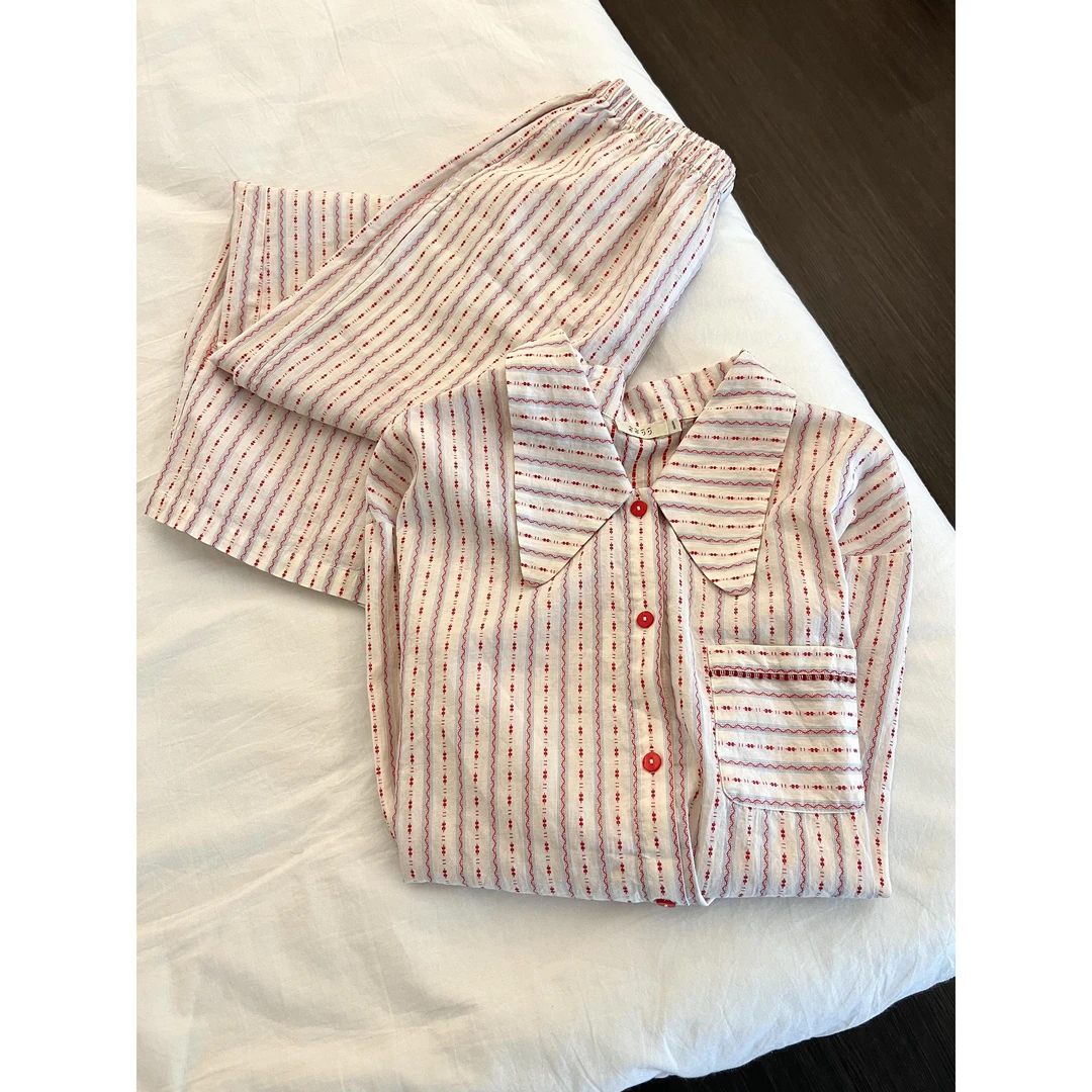 韩系甜美彩色条纹睡衣套装女春秋2025新款长袖长裤宽松家居服套装