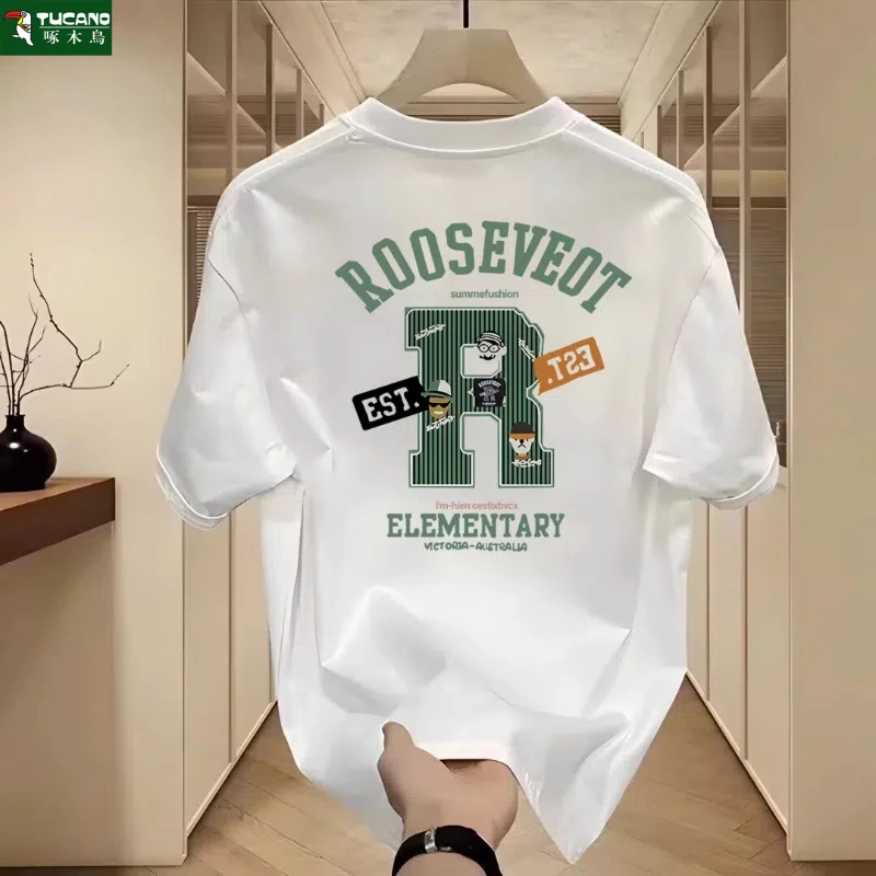 啄木鸟夏季男士t恤爆款男装宽松短袖印花青春潮流百搭体恤上衣