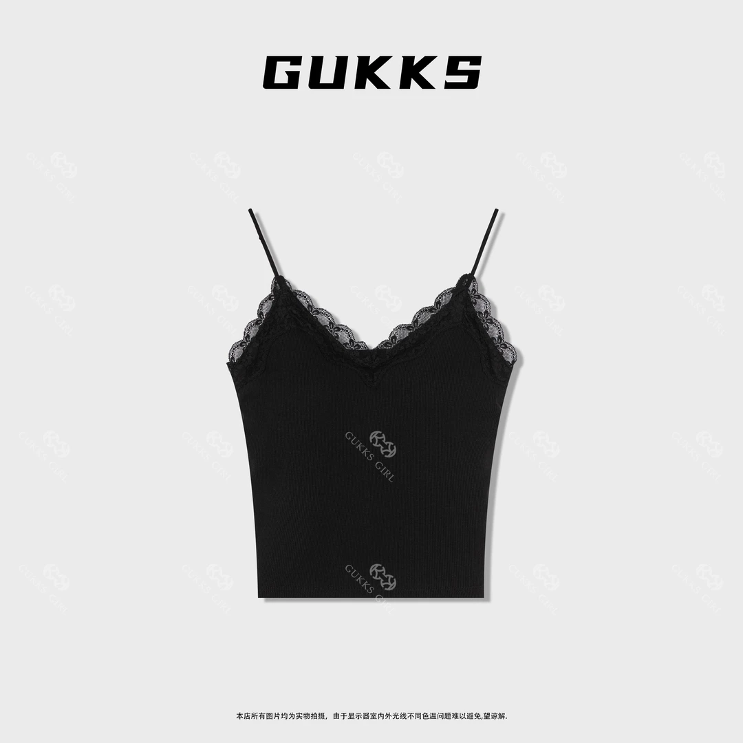 娜娜GUKKS/蕾丝拼接吊带背心女装时尚轻奢内搭设计感背心