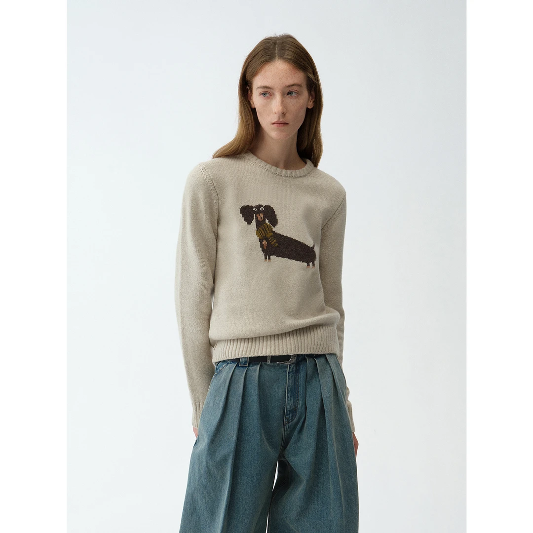 付智恩[时髦搭子] 布拉安妮 动物提花羊毛混纺毛衣针织衫