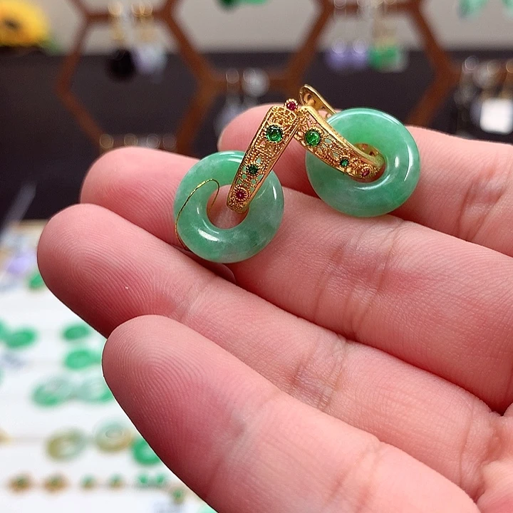 翡翠银S925镶嵌耳饰天然翡翠