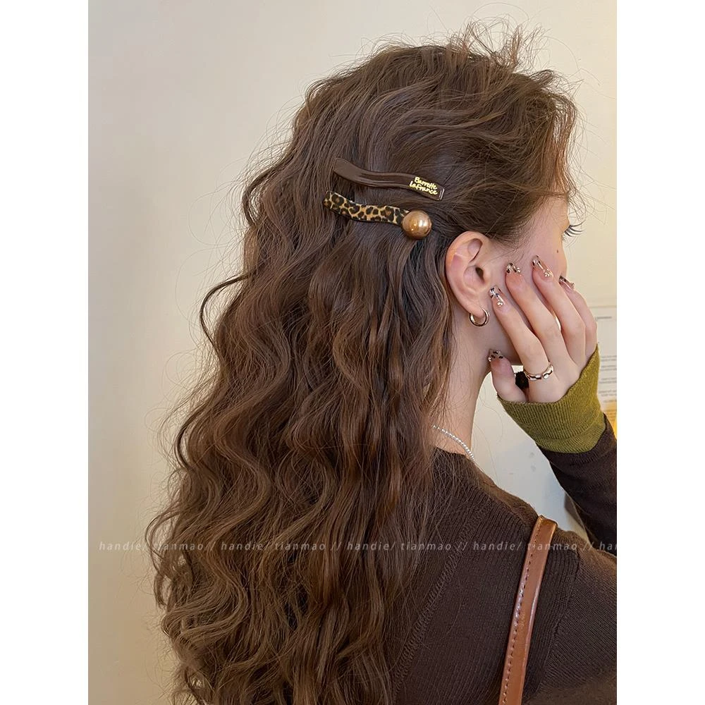 覆古豹纹圆珠发夹女前额刘海侧边发卡2025新款高级感百搭夹子发饰