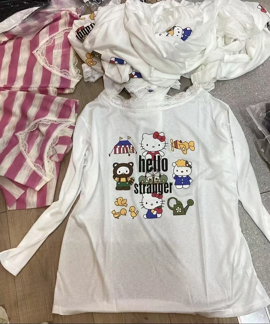 卡通印花hellokitty蕾丝长袖拼接夏季新款减龄长袖防晒