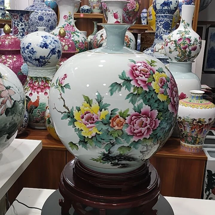 庄***华瓷片景德镇陶瓷牡丹石榴瓶