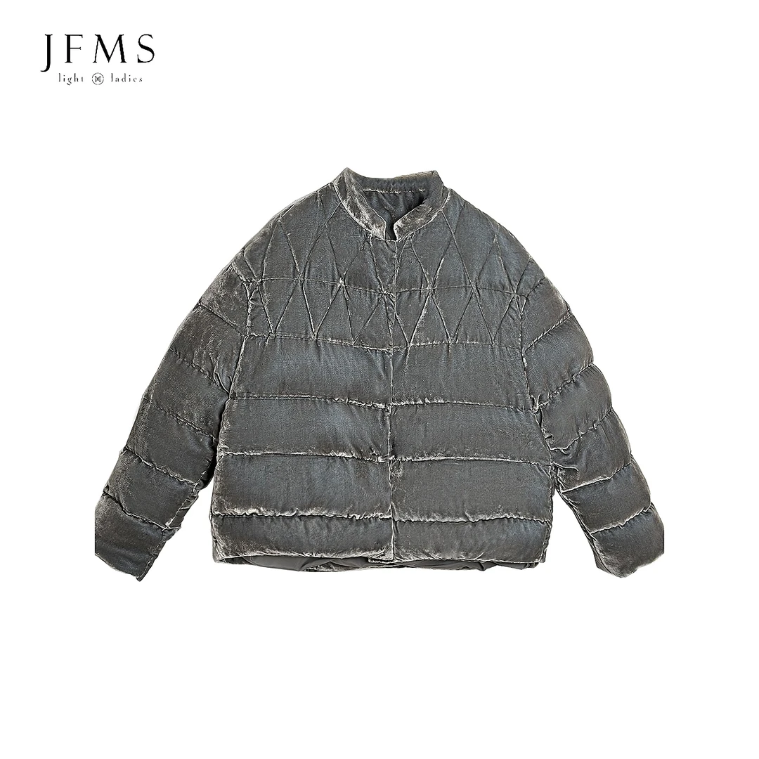 JFMS100桑蚕丝丝绒保暖立领95白鹅绒服Y566【云海雾松】