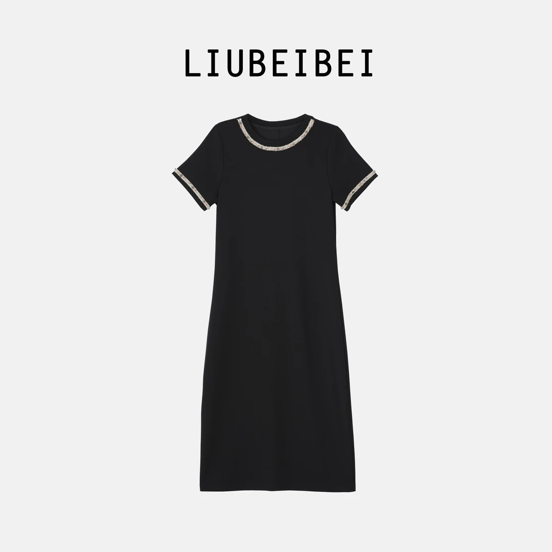LIUBEIBEI【墨雪玉山】夏季新款名媛风圆领时尚风连衣裙-8776