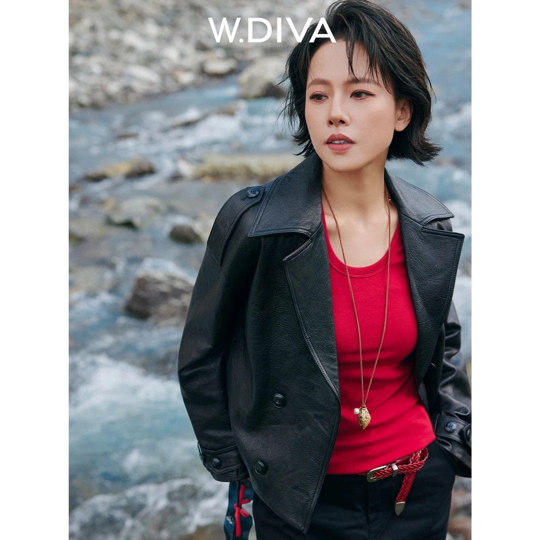 W.Diva【黑鹰】复古机车风羊皮外套痞帅炸街风女装53C202677