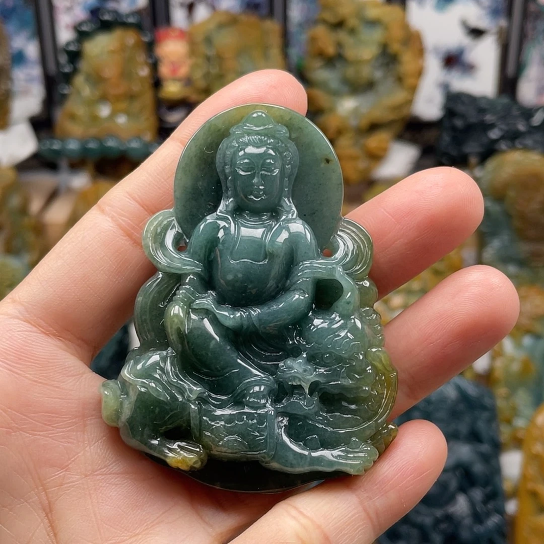 翡翠未镶嵌颈饰天然翡翠a货文殊