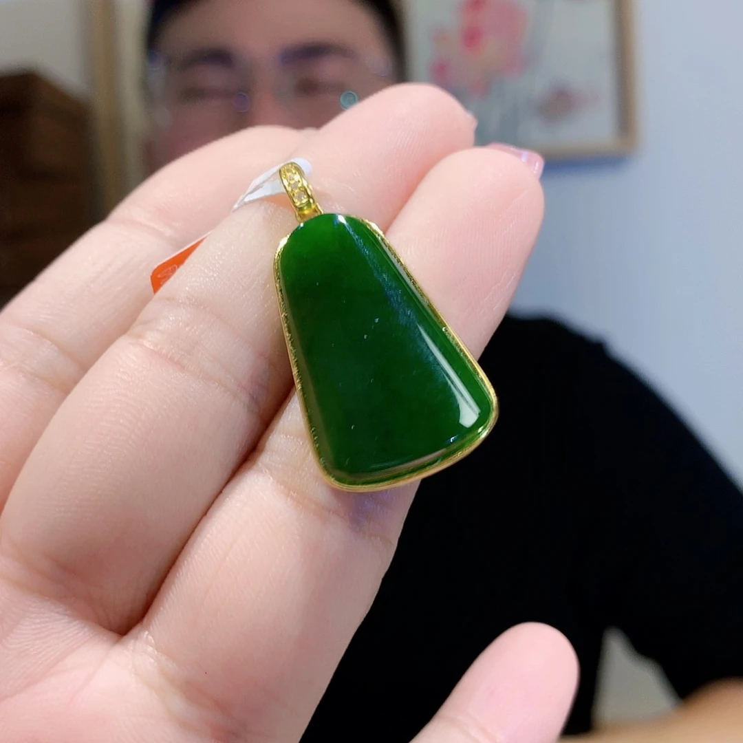 和田玉（碧玉）颈饰银S925镀金镶嵌