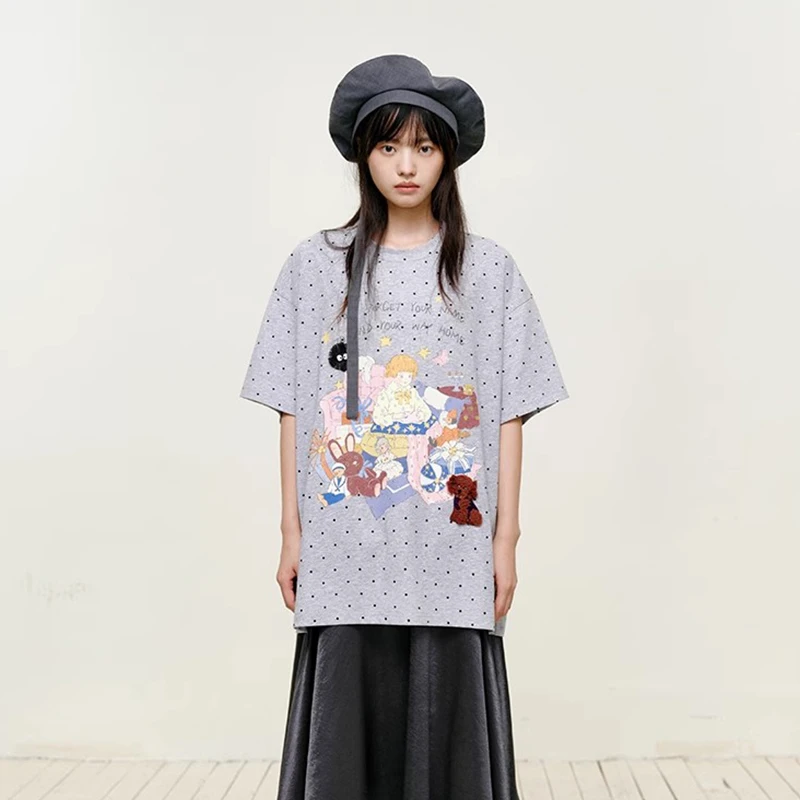 YANAG原创设计千寻玩具屋波点T恤休闲宽松廓形显瘦时尚印花短袖