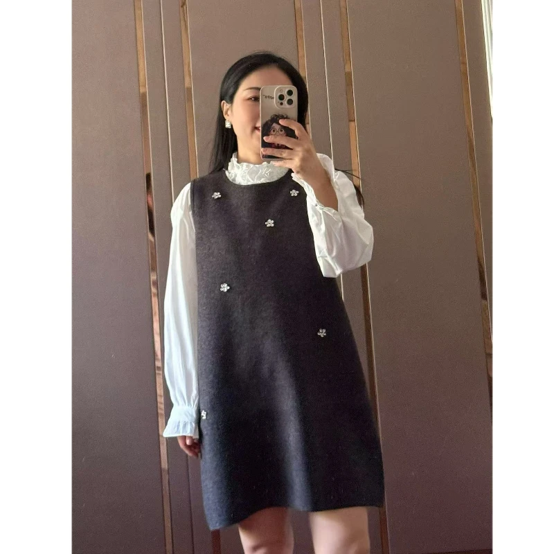 【Zoe轻奢】几朵小花·小香风立体花装饰圆领小A摆无袖连衣裙250041