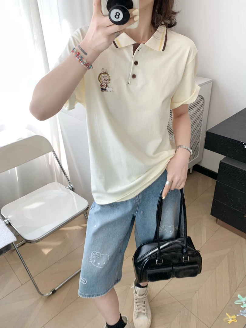 程程甄选  拉布布Polo领奥代尔双纱简约休闲T恤8255