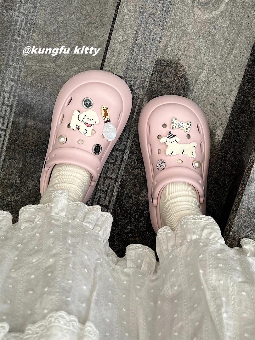 功夫kitty 可爱小狗洞洞鞋女夏外穿2025新款eva防滑凉拖鞋