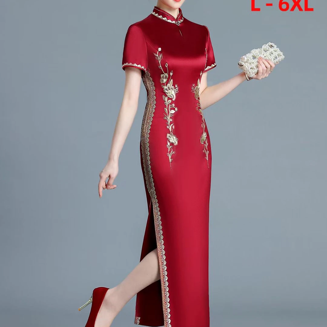 高端喜婆婆2025婚宴刺绣旗袍醋酸年轻喜妈妈敬酒服