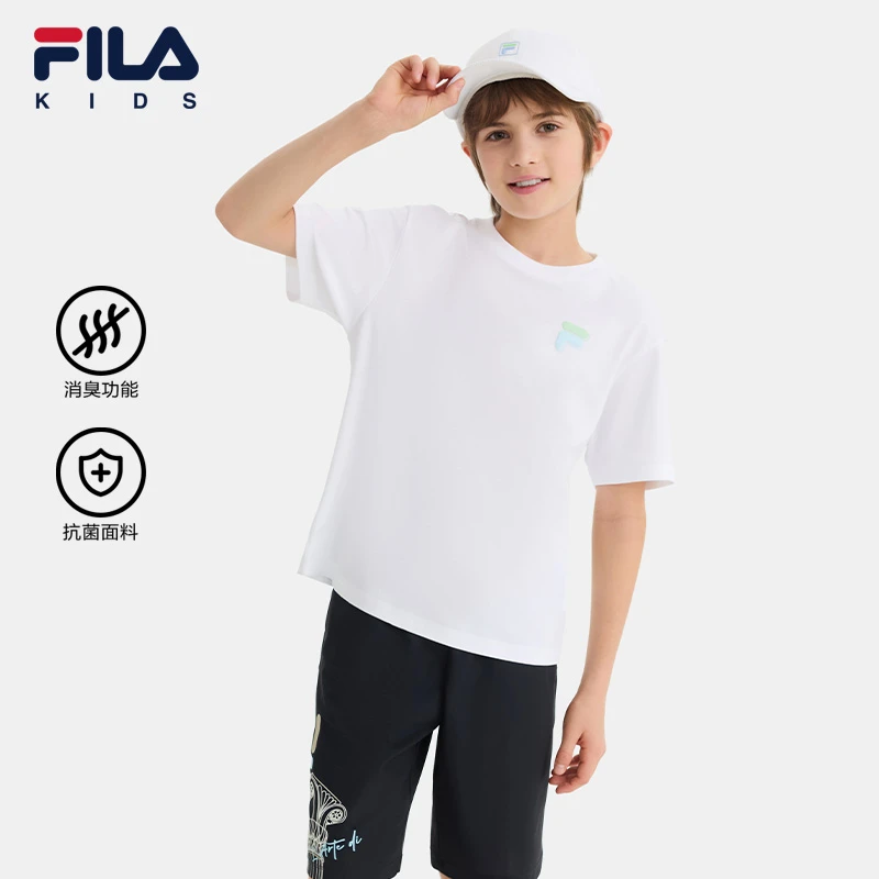 FILA斐乐儿童短袖T恤春夏新款【抗菌面料】中大童上衣K52B524101