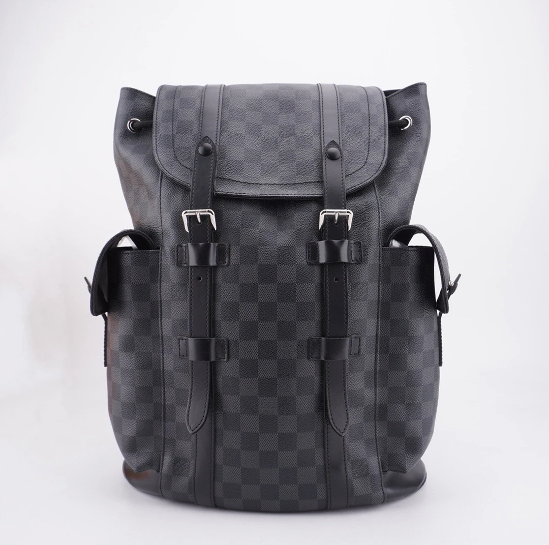 99新 LV Christopher黑色棋盘格中号双肩包 F620