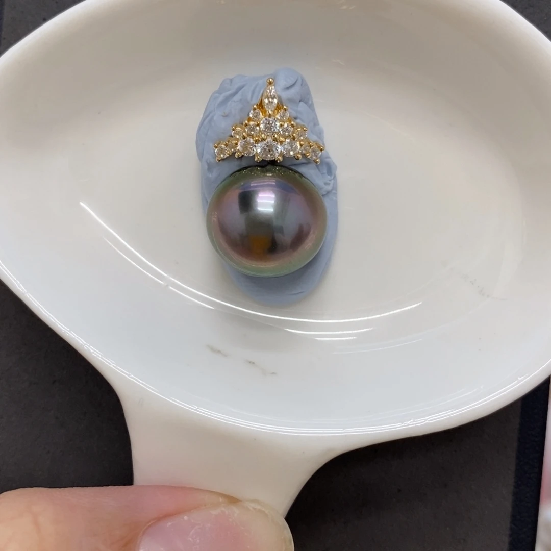 海水珍珠裸珠大溪地绿皮紫单珠12+
