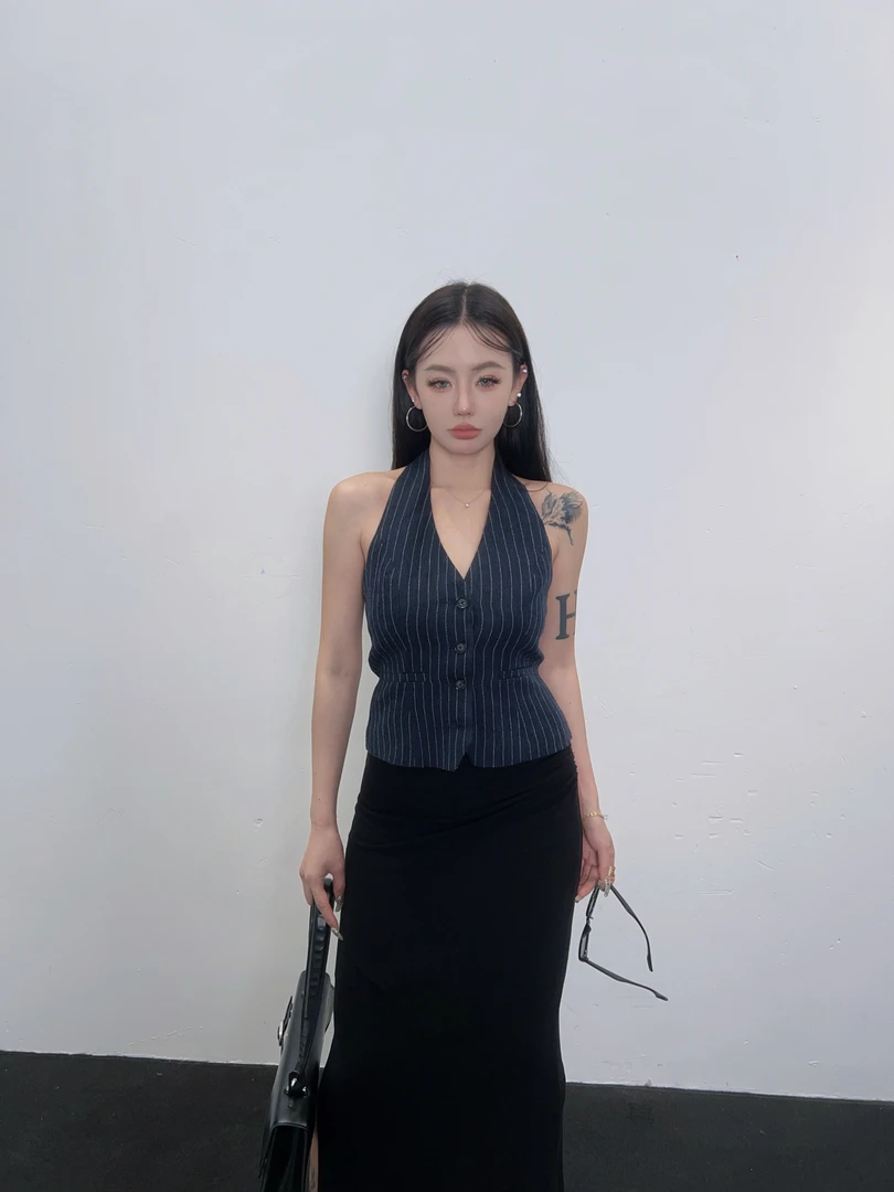 HTT小众设计感原创新款条纹百搭马夹上衣5116168