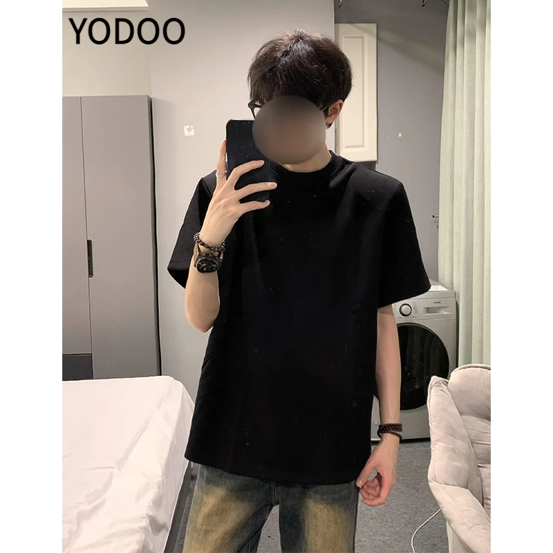 2025年纯色短袖男夏季cleanfit黑色T恤重磅美式纯棉情侣半袖T恤男