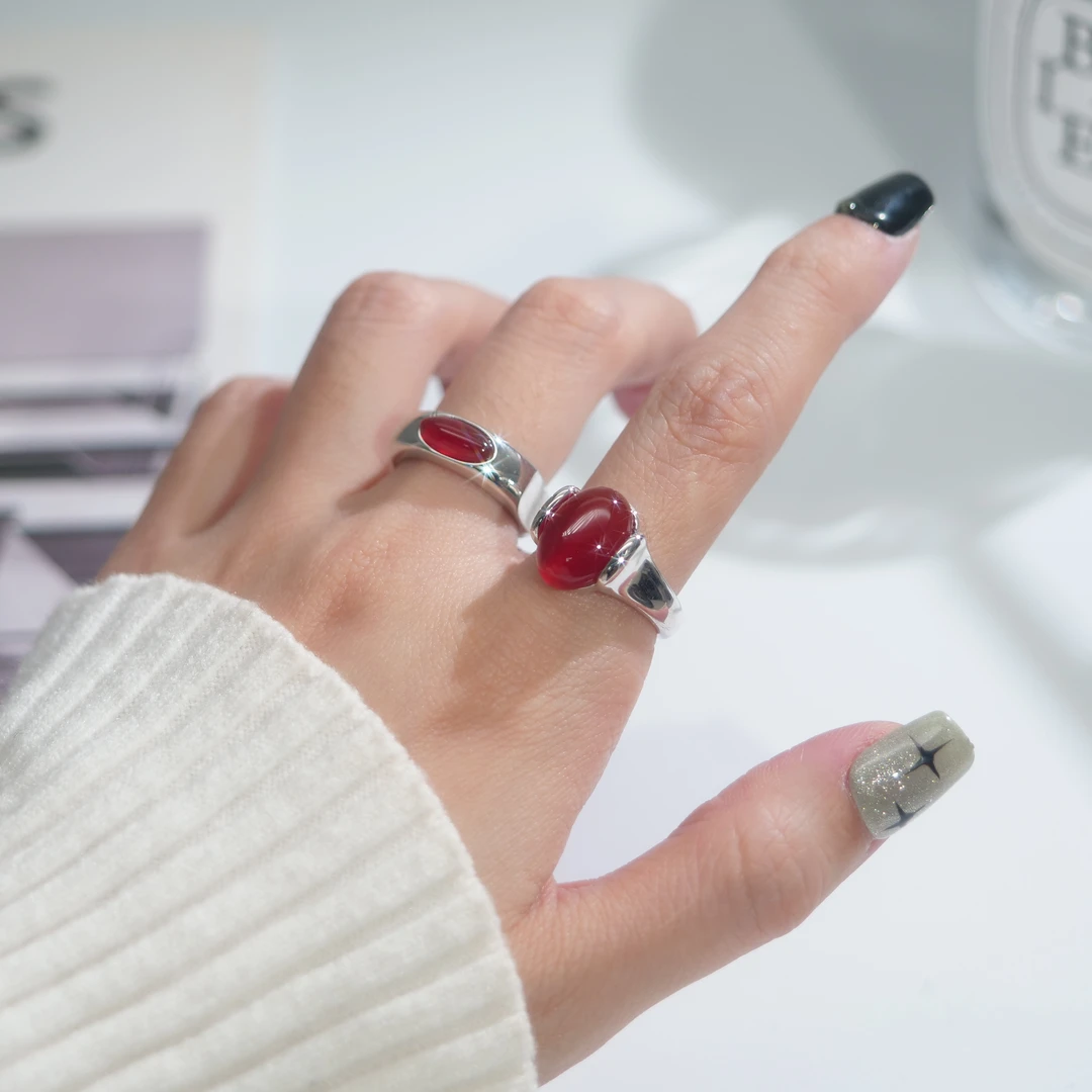 铜合金石英石戒指 04522大淇原创复古小众鸽子蛋轻奢个性开口戒指